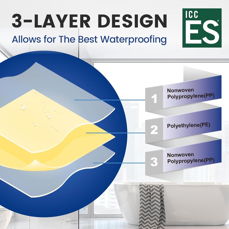 MAXKOSKO Store MAXKSOKO 108 Sq Ft Waterproofing Membrane Roll with Grid Lines for Easy Cutting, Tile Underlayment for Showers, Bathrooms, and Basements, 3-Layer PE Fabric Water Barrier (32.8ft x 3.3ft) - Image 2